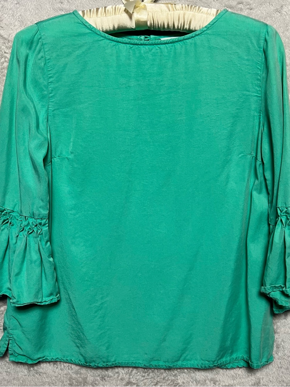 crown & ivy Women’s XS Teal Green Ruffle Sleeve Blouse